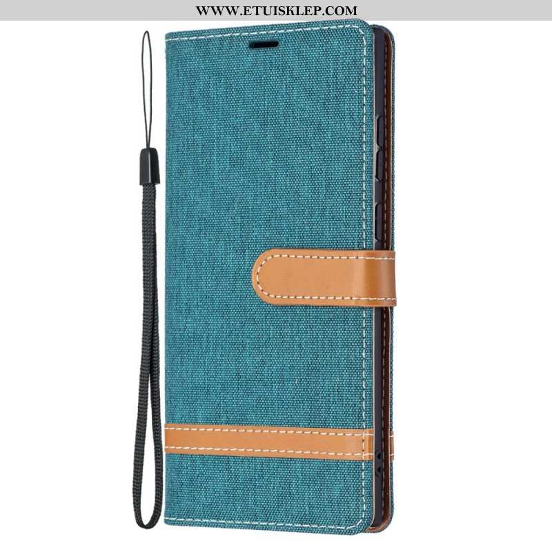Etui Folio do Samsung Galaxy S22 Ultra 5G z Łańcuch Pasek Z Efektem Tkaniny I Skóry